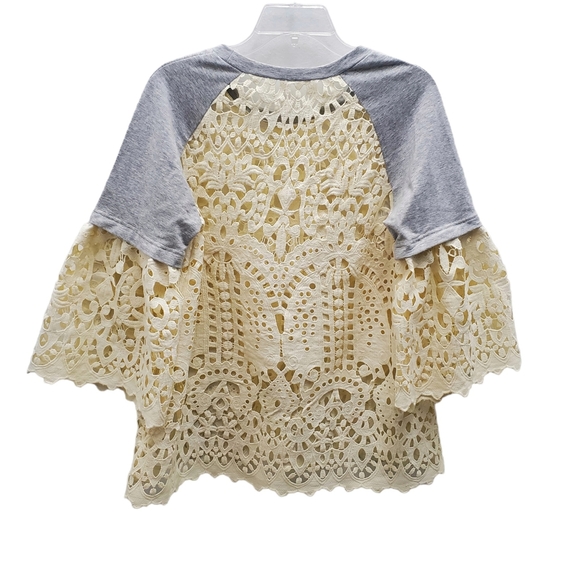 Crochet Raglan Top Boho Boutique Casual Meets Chic Size M - EUC! Boho A… - Picture 9 of 15